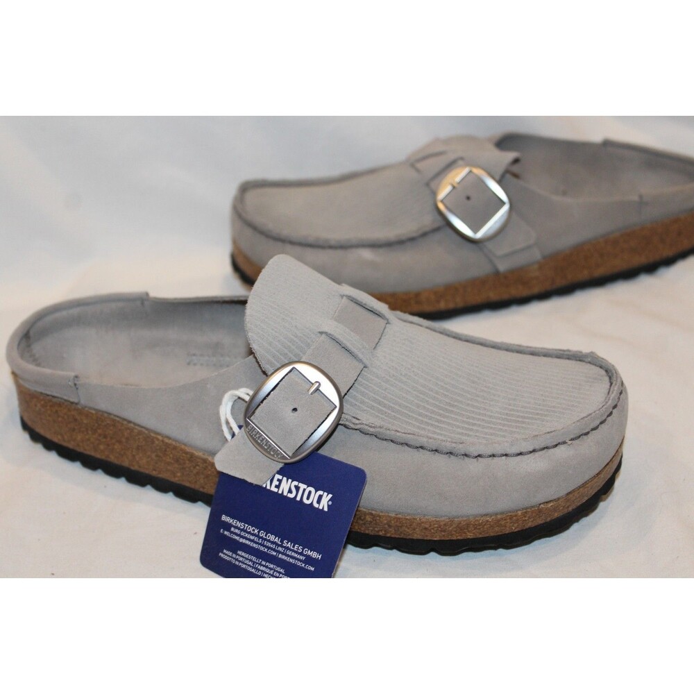 BIRKENSTOCK WOMEN SUEDE BUCKLEY CORDUROY SANDALS NIB EU 42 US NARROW STONE - Picture 5 of 6